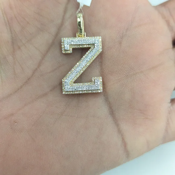 Real Diamond 10kt Two Tone Block Letter Z Pendant